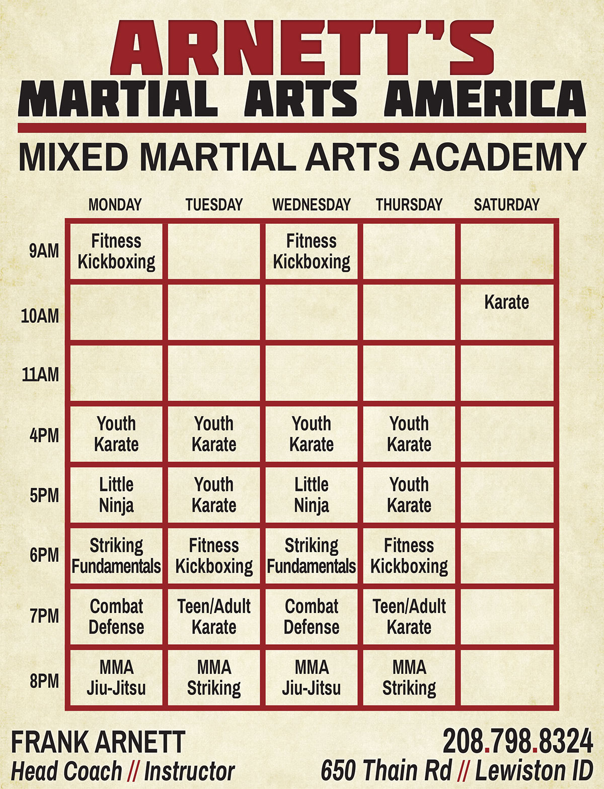 Calendar Lewiston Martial Arts Instruction
