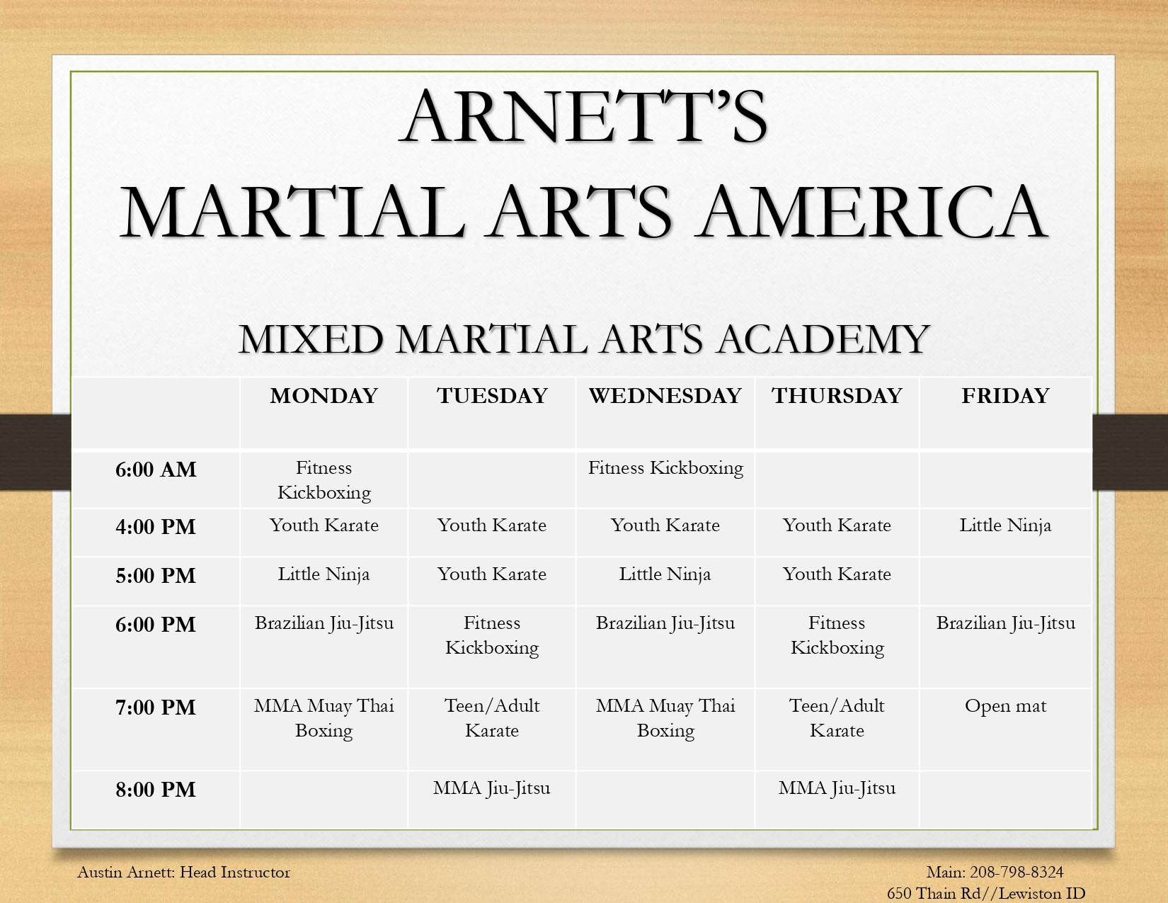 Arnett's Martial Arts America's calendar